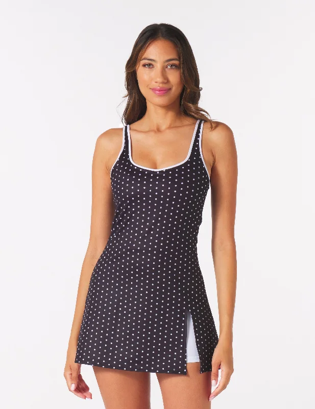 One-piece fit swimwear -Sculpt Dress: Black/White Polka Dot