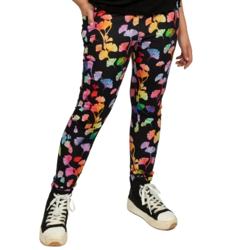 Women’s fit sports legging -Rainbow Ginkgo Leaves Kids Leggings with Pockets