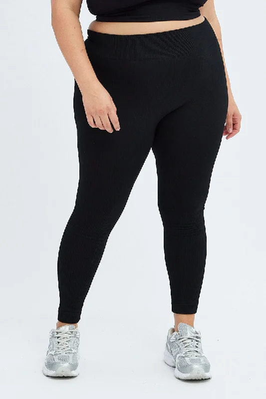 Ankle-core sports legging -Black Fleece Leggings Seamless