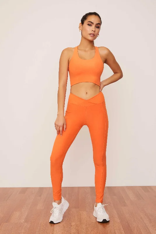 White core sports legging -Tangerine Ruched Crossover Pocket Legging