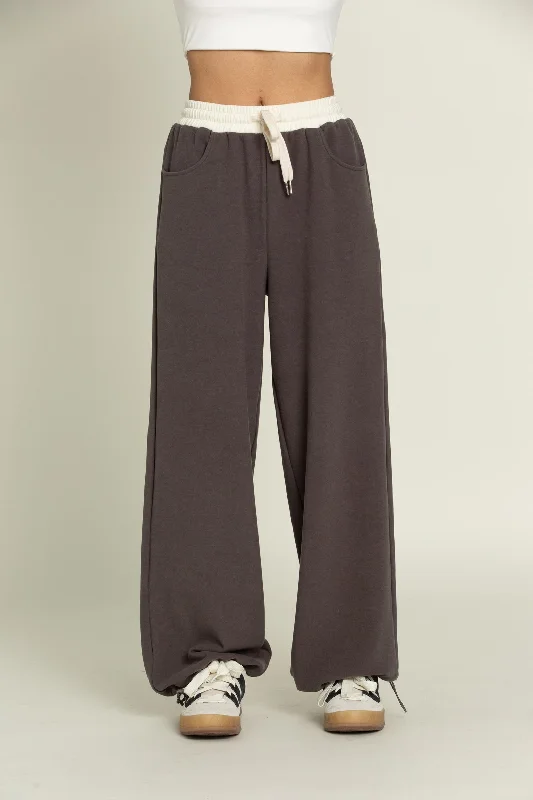 Grey core sports pant -Charcoal Wide Leg Pants