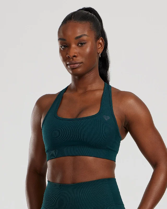 Young Turquoise Sports Bra for Teens -Motion Seamless Racer Back Bra | Dark Moss