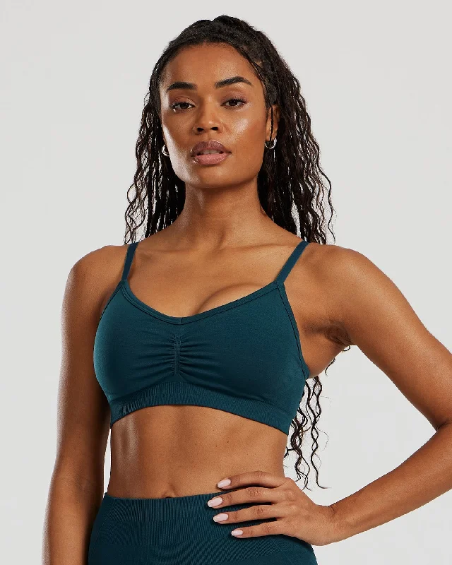 V-Pulse Navy Sports Bra for Style -Define 2.0 Seamless Scrunch Bralette | Dark Moss