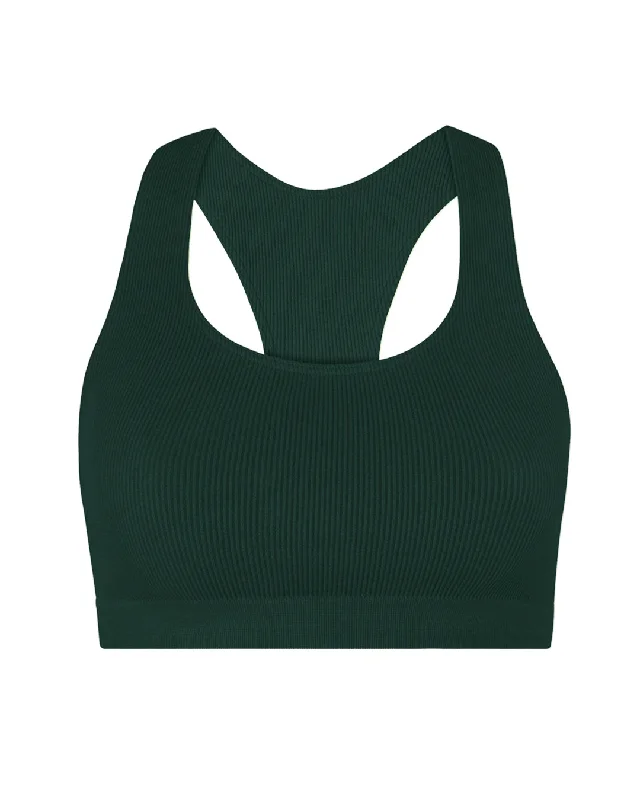 Blush Dynamic Sports Bra for Dryness -RIBBED ELATED Bra Top | Dark Green