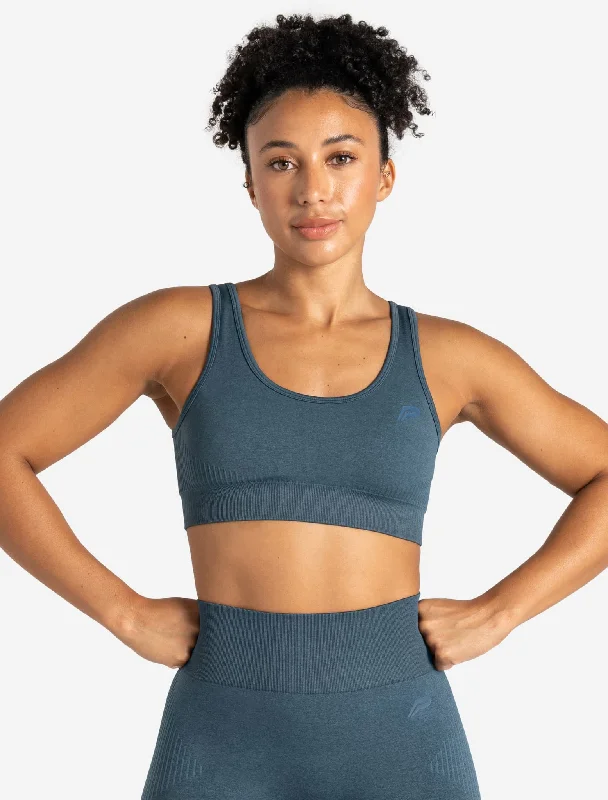 Navy Pine Sports Bra for Strength -ADAPT 2.0 Seamless Sports Bra - Petrol Blue