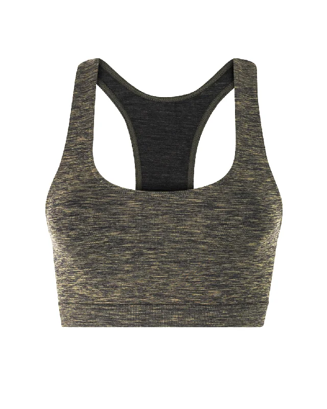 Plum Sprint Sports Bra for Yoga -ELATED Bra Top | Olive Marl