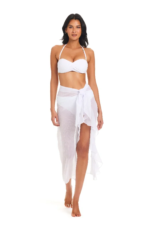 Plus-size fit swimwear -Bleu Rod Beattie Gypset White Long Ruffle Sarong