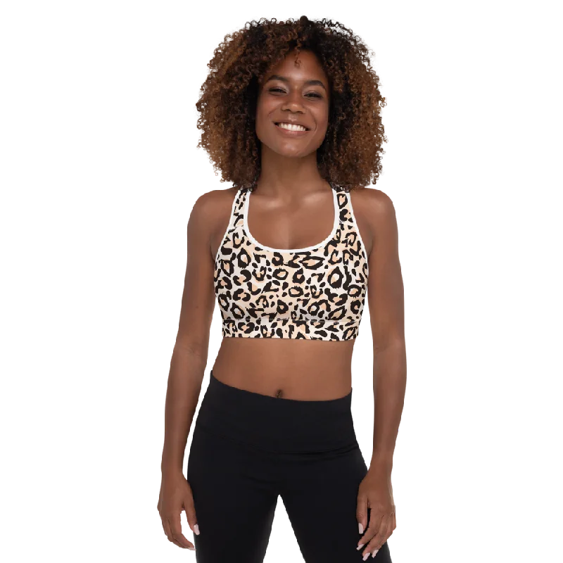 Graphite Blush Sports Bra for Weights -Leopard Cream Padded Sports Bra