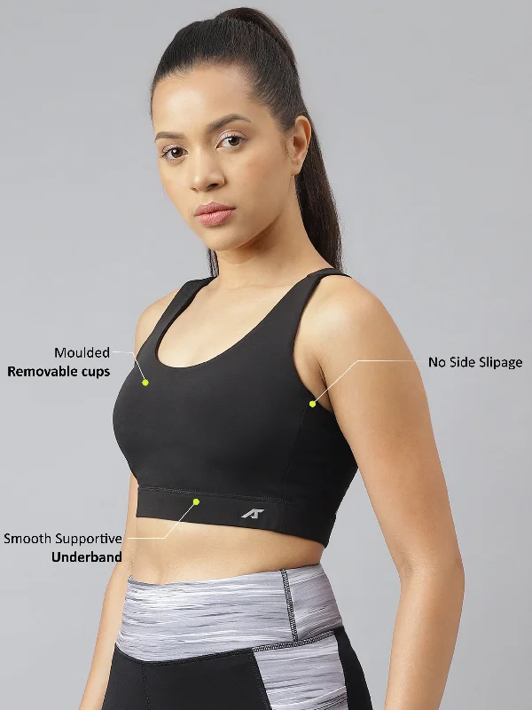 Turquoise Coral Sports Bra for Activity -Alcis Women Black Anti-Static Slim-Fit Sports Training Bra Top