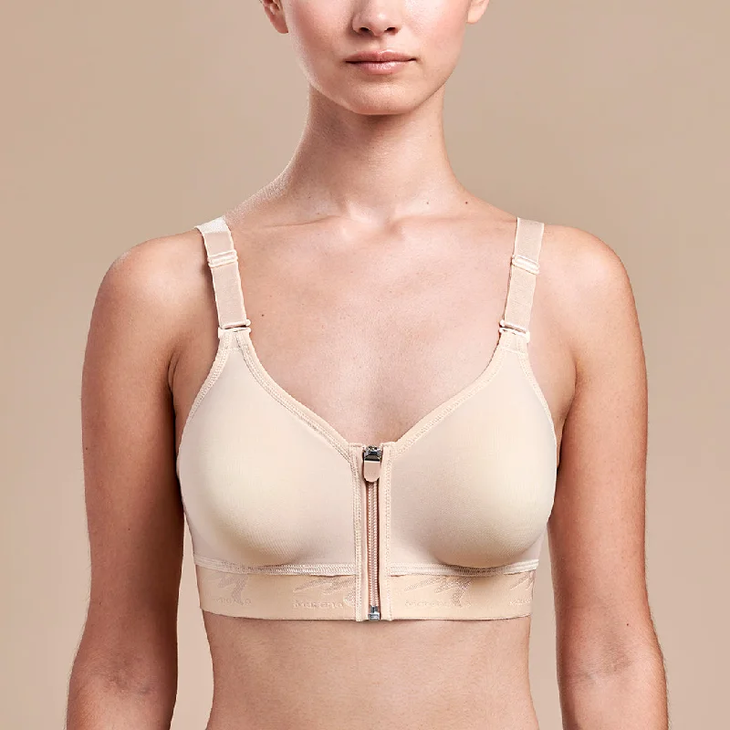 Coral Firm Sports Bra for Intensity -Caress™ Ultra-Low Coverage Pocketed Zip-Front Bra - Style No. CAR-B09Z-01, CAR-B09Z-10, CAR-B09Z-11 - Beige