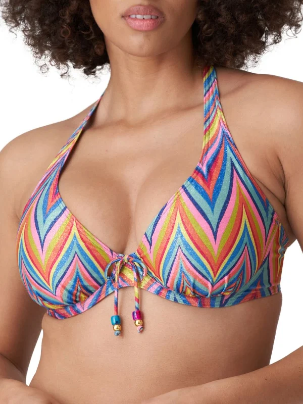 Resort-fit swimwear -Kea Half Padded Plunge Bikini Top - Rainbow Paradise