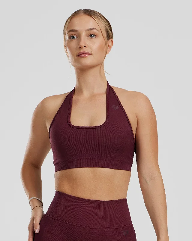 Citron Feather Sports Bra for Look -Motion Seamless Halter Bra | Dark Cherry