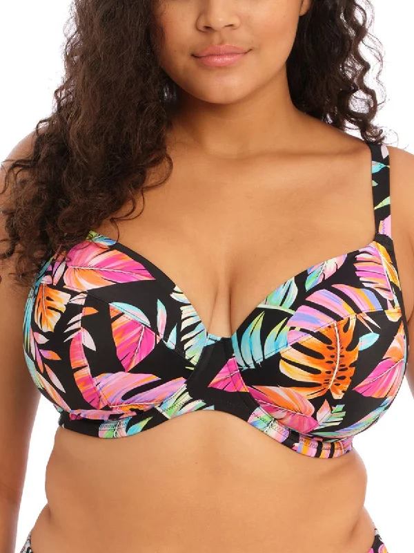 High-fit swimwear -Tropical Falls Plunge Bikini Top - Black