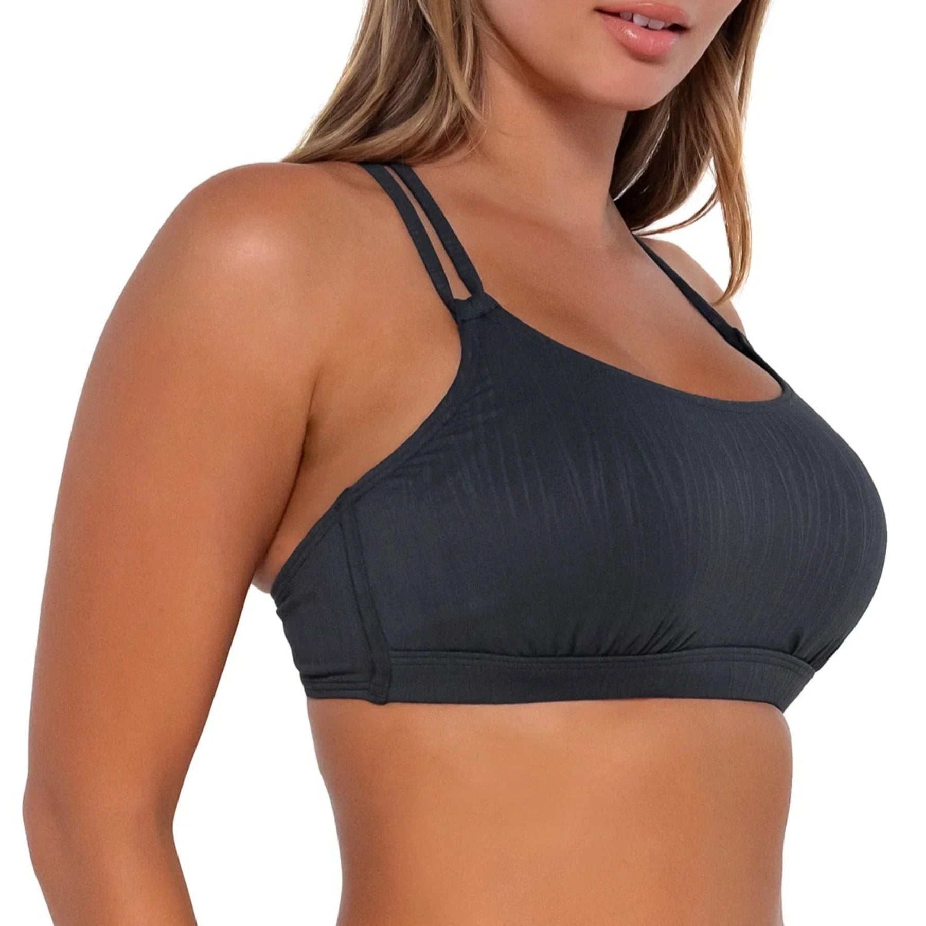 Navy Pine Sports Bra for HIIT -Taylor Bralette 56EFGH - Slate Seagrass Texture