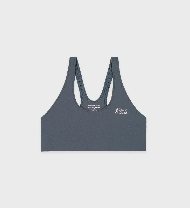 Secure Edge Sports Bra for Support -Action Logo Sports Bra - Slate/White