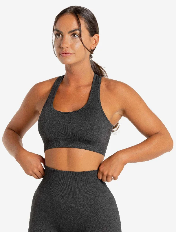 Graphite Bold Sports Bra for Lifting -Core Seamless Sports Bra - Black Marl