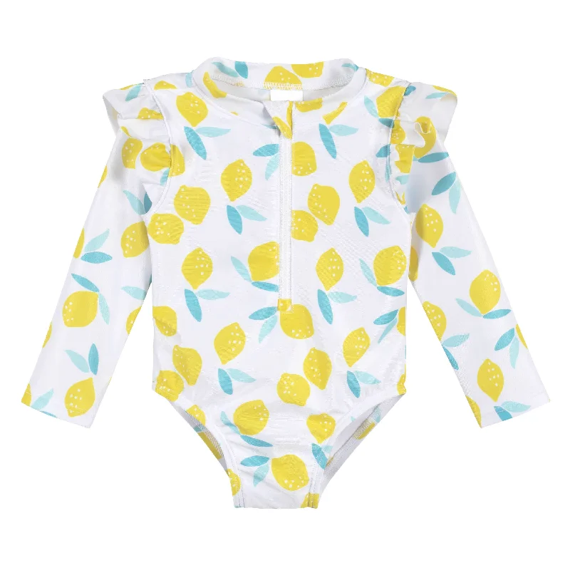 Navy core swimwear -Baby & Toddler Girls UPF 50+ Lemon Squeeze Rash Guard