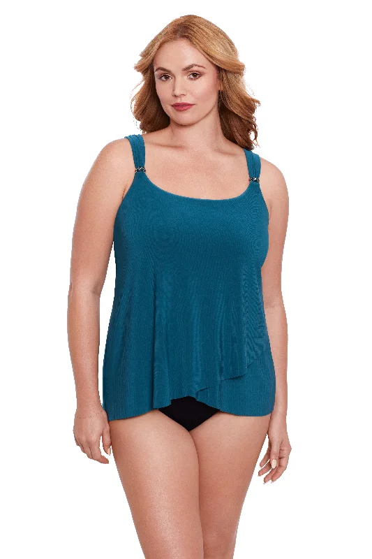 Graphite Quick Sports Tank Top for Motion -Miraclesuit Plus Razzle Dazzle Nova Green Tankini Top