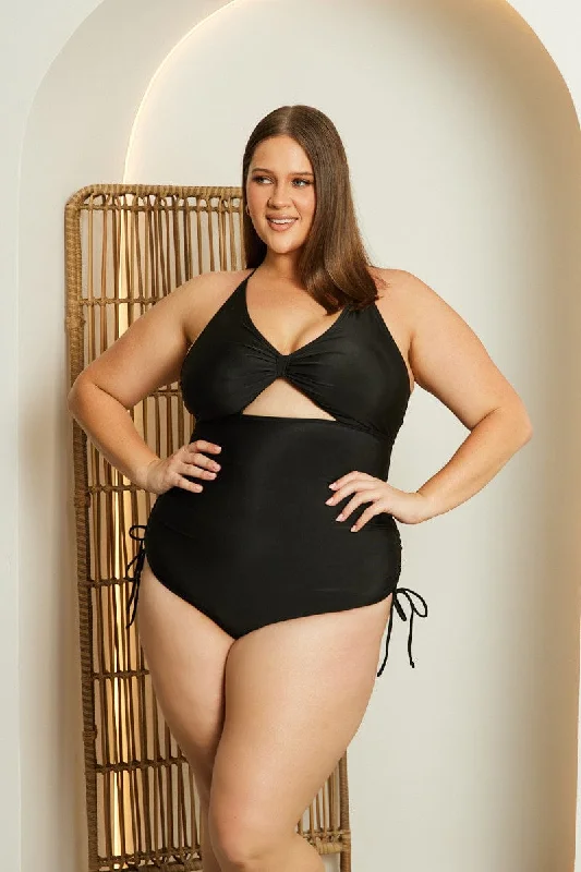 Blue fit swimwear -Black Cut Out One Piece Swimsuit