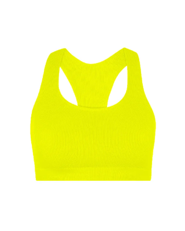 Blush Petite Sports Bra for Small Frames -RIBBED ELATED Bra Top | Neon Yellow