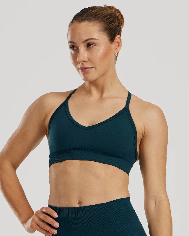 Graphite Bold Sports Bra for Lifting -Define 2.0 Seamless Halter Neck Bra | Dark Moss