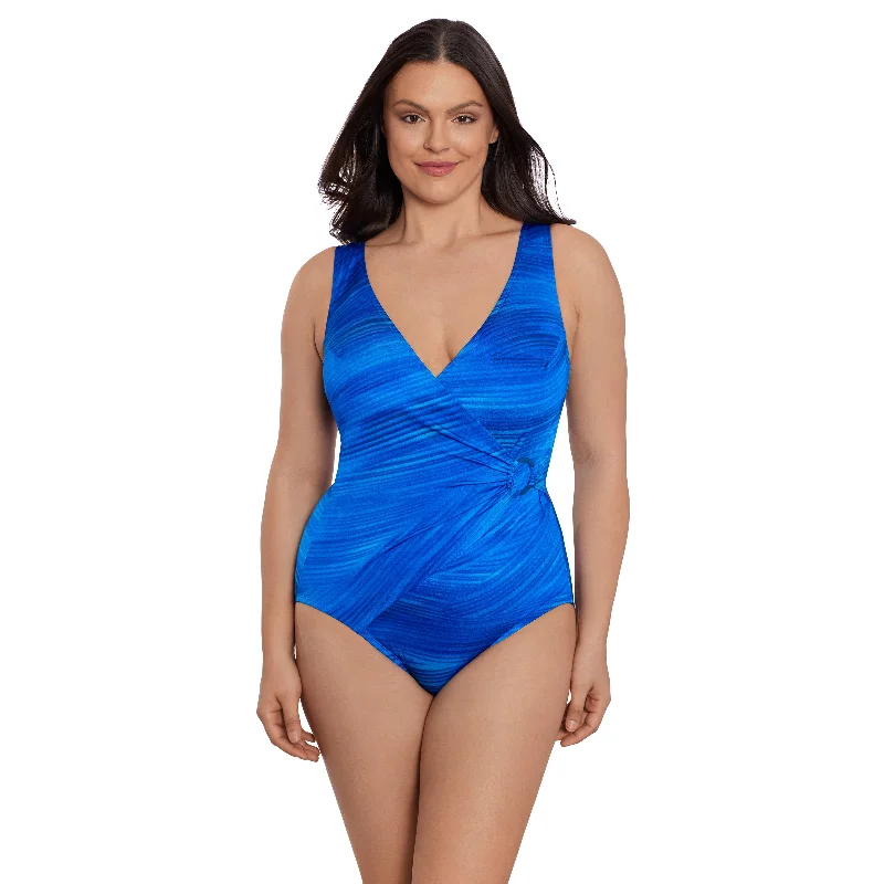 Value-fit swimwear -Longitude Virtual Wave Ring Surplice One Piece