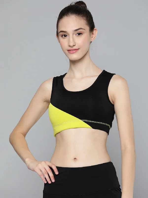 Coral Young Sports Bra for Contrast -Alcis Black Yellow Colourblocked Bra Lightly Padded