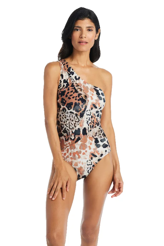 Trip-fit swimwear -SALE Beyond Control Neutral Animal One Shoulder Mesh One Piece