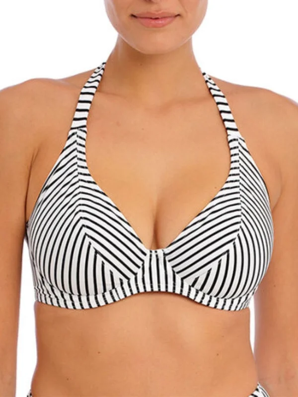 One-piece fit swimwear -Jewel Cove Halter Bikini Top - Stripe Black