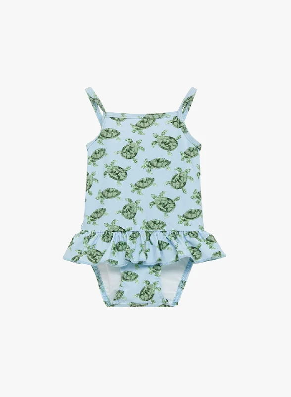 Mesh-fit swimwear -Baby Peplum Swimsuit in Turtle