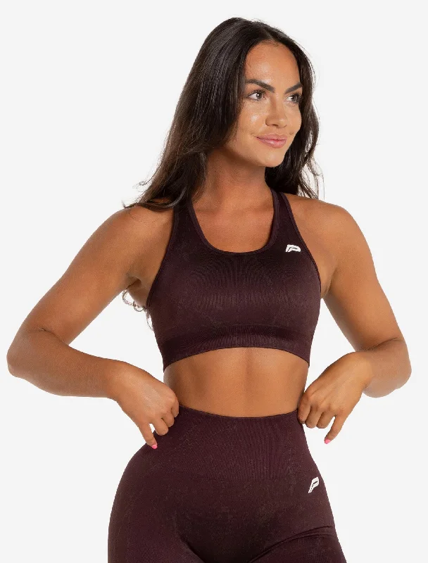 Graphite Blush Sports Bra for Fitness -Marble Seamless Sports Bra - Black Cherry