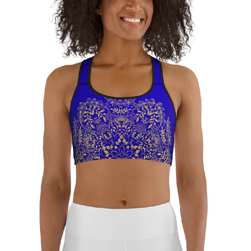 Emerald Stripe Sports Bra for Cardio -Blue and Gold Mandala Womens Sports Bra