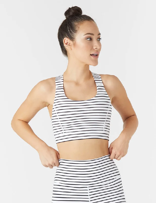 Graphite Blush Sports Bra for Fitness -Full Force Bra: White / Black Stripe