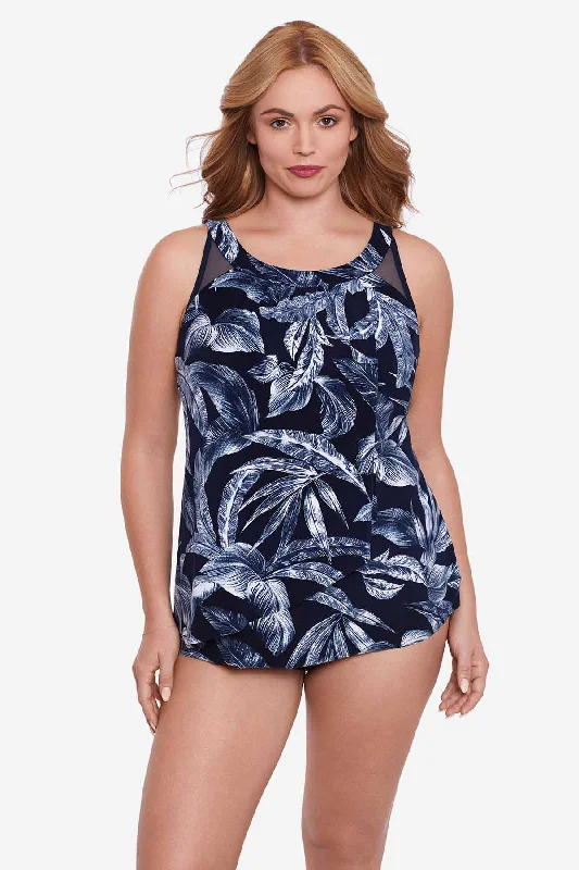 Navy Broad Sports Tank Top for Visibility -Miraclesuit Plus Tropica Toile Ursula Black Tankini Top