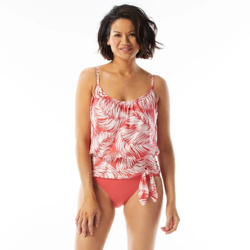 Smooth Citron Sports Tank Top for Ease -COCO CONTOURS  JEM FEATHER PALM PRINTED BLOUSON TANKINI BLOOM