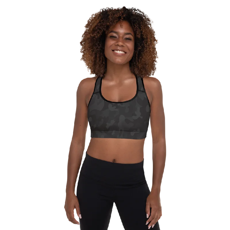 Twist Violet Sports Bra for Design -Black Camo Padded Sports Bra