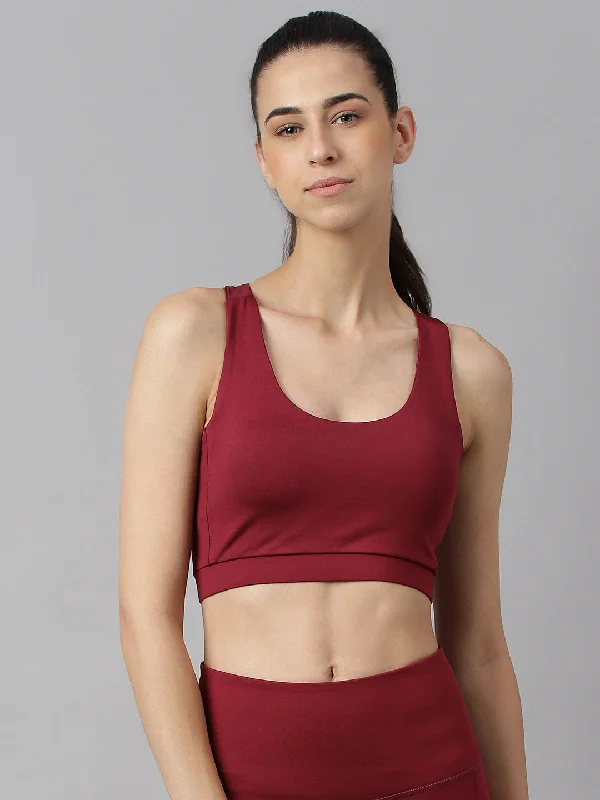 Navy Pine Sports Bra for Luxury -Alcis Women Red Plum Anti-Static Slim-Fit Low-Impact Sports Bra