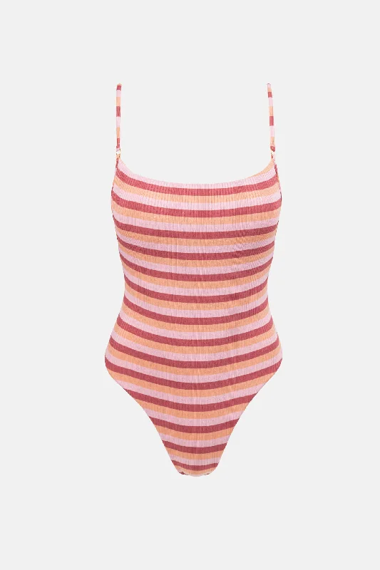 Leaf-fit swimwear -Ibiza Stripe Rib One Piece Pink