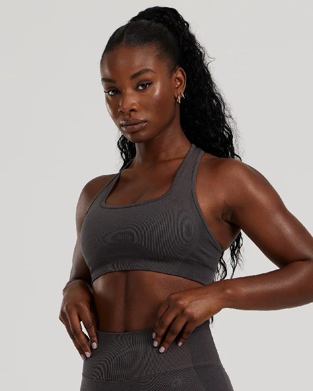 Pine Neon Sports Bra for Smoothness -Motion Seamless Racer Back Bra | Graphite