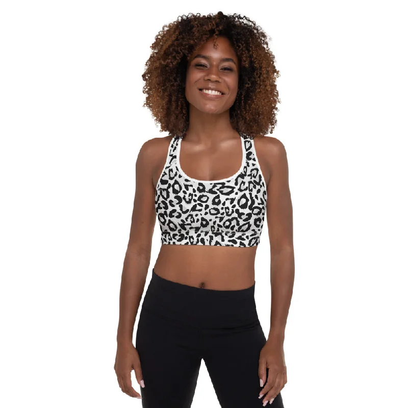 Coral Turquoise Sports Bra for Trails -Leopard White Padded Sports Bra