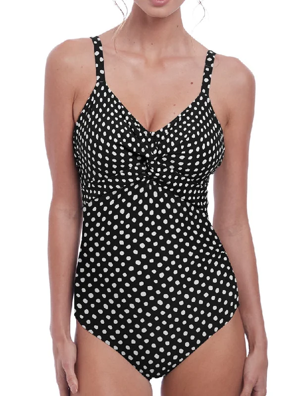 Surf-core swimwear -Santa Monica Twist Front Control Swimsuit - Black/White