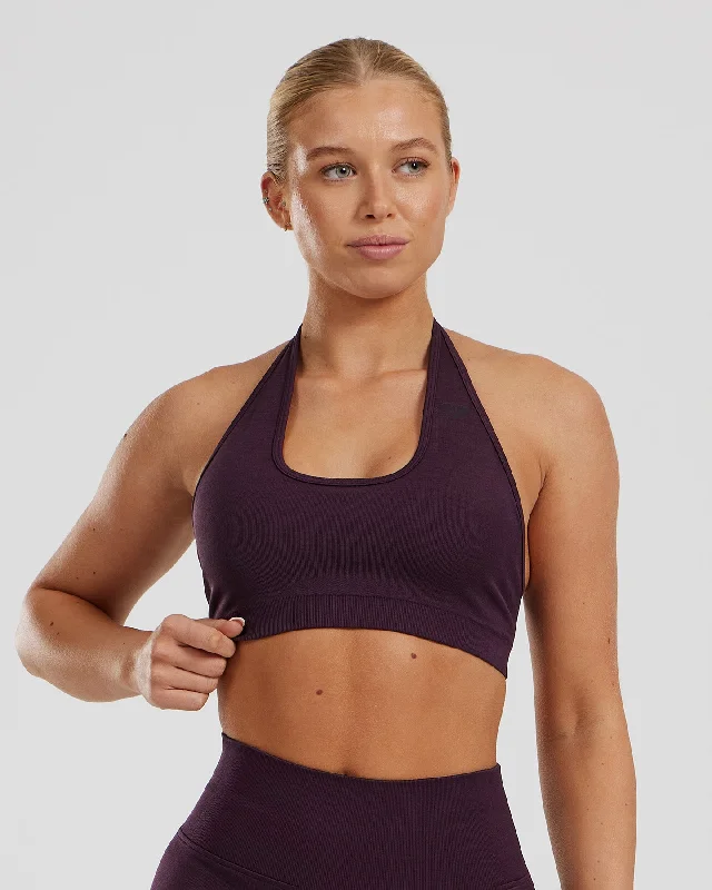 Dual Coral Sports Bra for Contrast -Motion Seamless Halter Bra | Midnight Plum