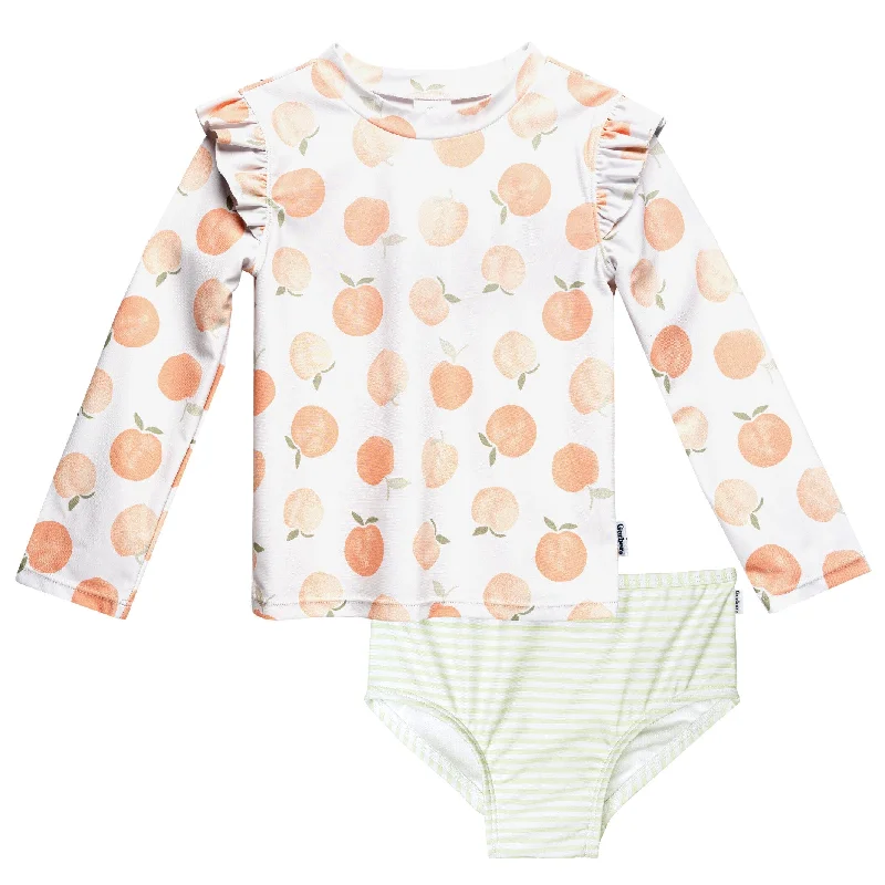 Pink fit swimwear -2-Piece Infant and Toddler Girls UPF 50+ Peaches Rash Guard & Swim Bottoms Set