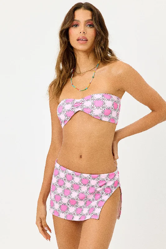 Zip-core swimwear -Jeanette Terry Strapless Bikini Top - Pink Daisy