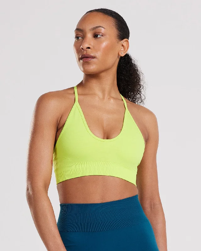 Stretch Weave Sports Bra for Flexibility -Define Seamless Racer Back Bra | Cyber Lime