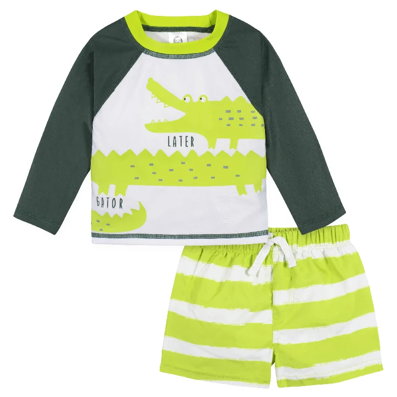 Sport-core swimwear -2-Piece Baby & Toddler Boys UPF 50+ Later Gator Rash Guard & Swim Trunks Set