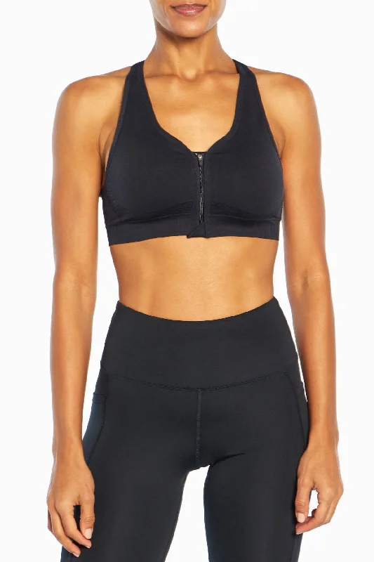 Graphite Strength Sports Bra for Streets -Savannah Seamless Front Zip Sports Bra