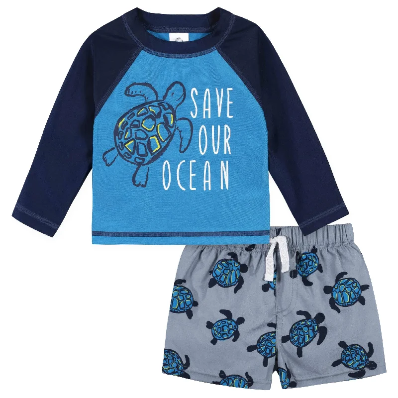 Sun-core swimwear -2-Piece Baby & Toddler Boys UPF 50+ Sea Friends Rash Guard & Swim Trunks Set