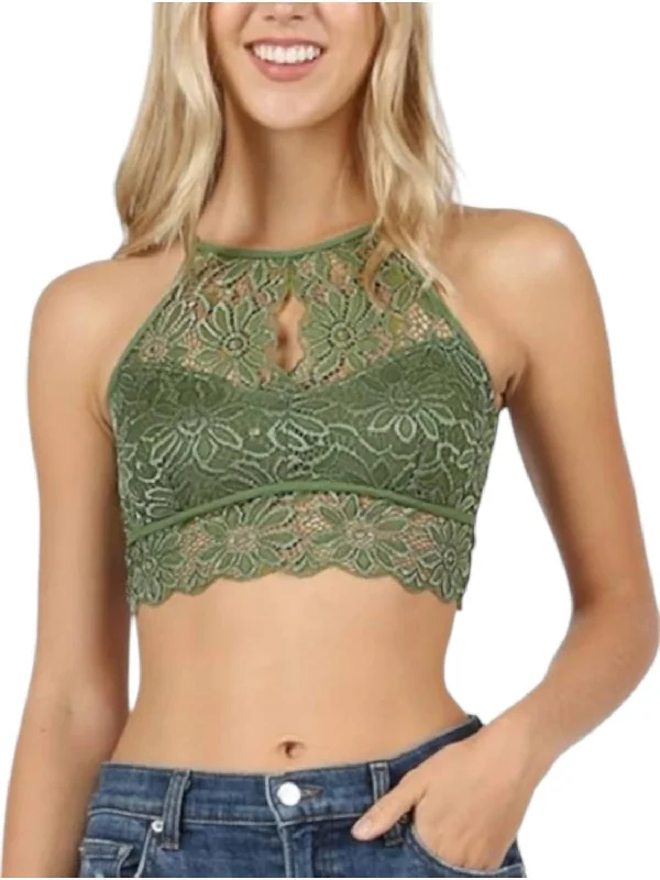 Violet Silk Sports Bra for Light -Lace Bralette In Olive