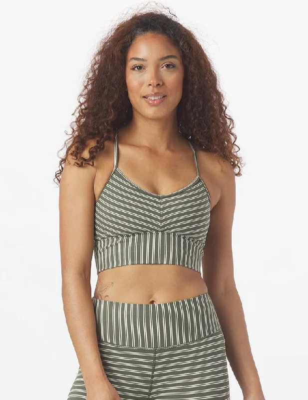 Navy Comfort Sports Bra for Style -Premier Bra: Moss & Oatmilk Stripe